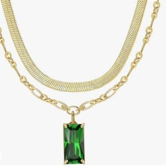 New 14k Gold Plated Moon Herringbone Paperclip Snake Chain Gold Choker Necklace - Picture 1 of 5